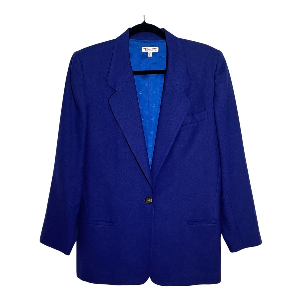 Talbots Vintage Royal Blue 100% Pure Worsted Wool Blazer Jacket Made in‎ USA 8